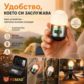 Къмпинг лампа LED фенер YEMAO 300 лумена с USB Type-C магнит статив и кука-12