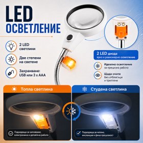 Лупа трета ръка с LED 6X / 12X за запояване електроника платки ремонт и поялник-12