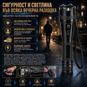 Тактически алуминиев електрошок кучегон с мощен фенер CREE 450 лумена-12