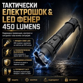 Тактически алуминиев електрошок кучегон с мощен фенер CREE 450 лумена-1
