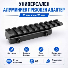 Универсален Преходен Адаптер стойка монтаж от 11мм към 21мм Пикатини / Уивър Релса-1