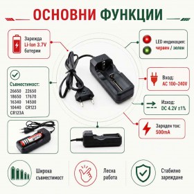 Универсално зарядно за батерии 18650 26650 16340 и 14500 с LED индикатор-2